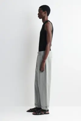 PANTALON DROIT DÉCONTRACTÉ À REVERS - GRIS — photo 1