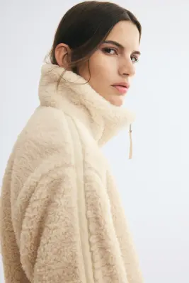 Veste oversize en tissu Teddy bear - Beige clair — photo 3