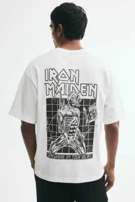 T-shirt imprimé Relaxed Fit en coton - Crème/Iron Maiden — photo 3