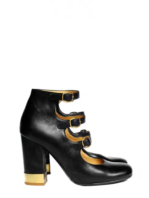 Babies multi-brides en cuir noir boucles dorées Px boutique 600€ Taille 36.5