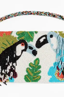Pochette avec perles fantaisie - Blanc/perroquets — photo 1