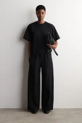 T-SHIRT EN MAILLE À PANNEAUX DE POPELINE - NOIR — photo 1