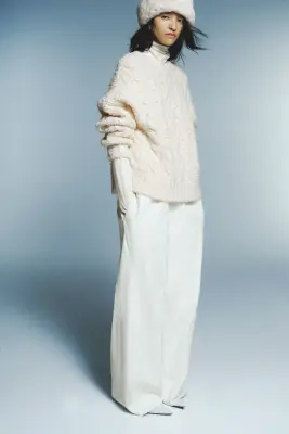 Pull en maille torsadée - Crème — photo 1