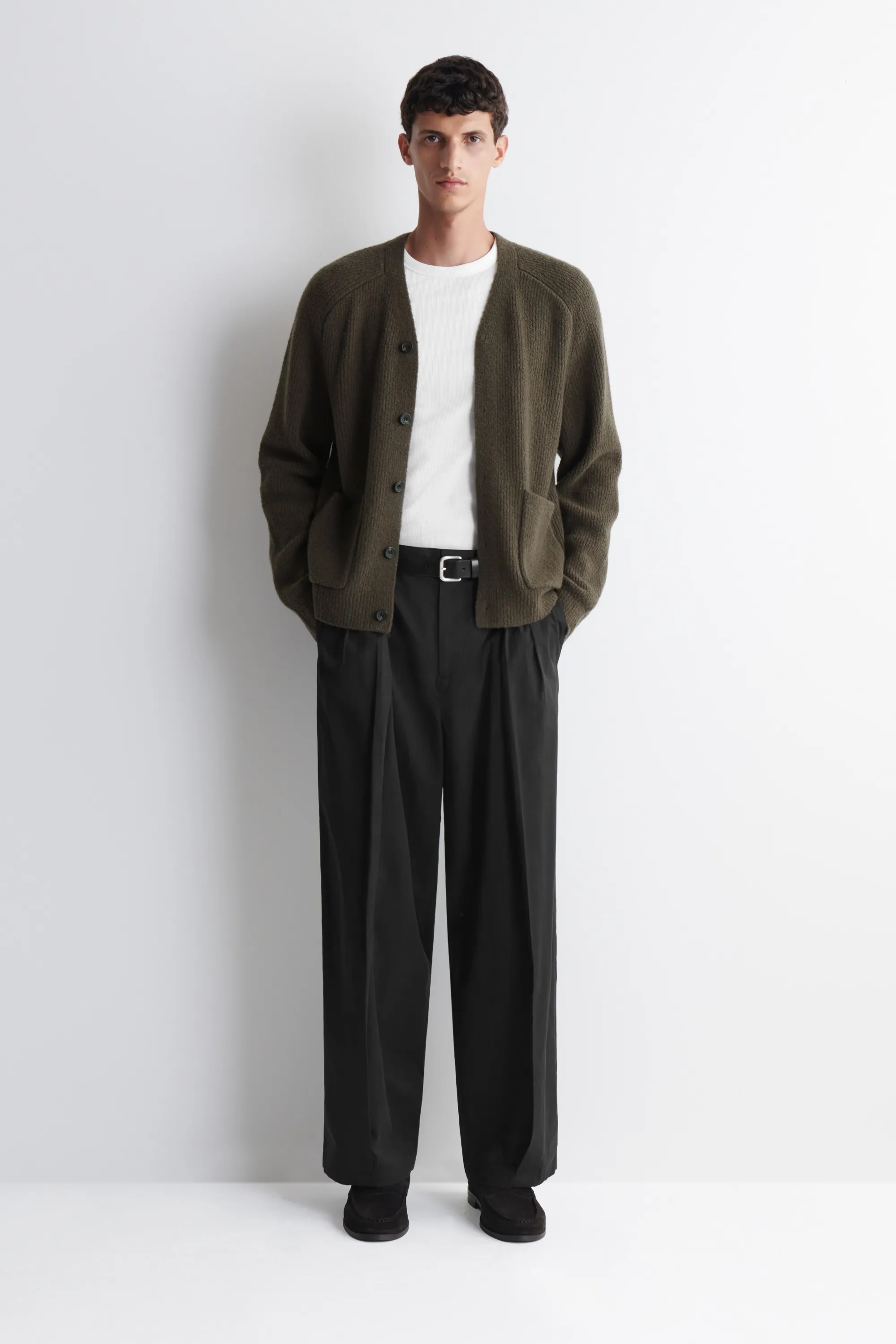 CARDIGAN EN LAINE MÉLANGÉE BOUCLÉE - BRUN
