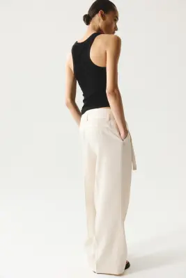 Pantalon large avec ceinture - Crème — photo 2
