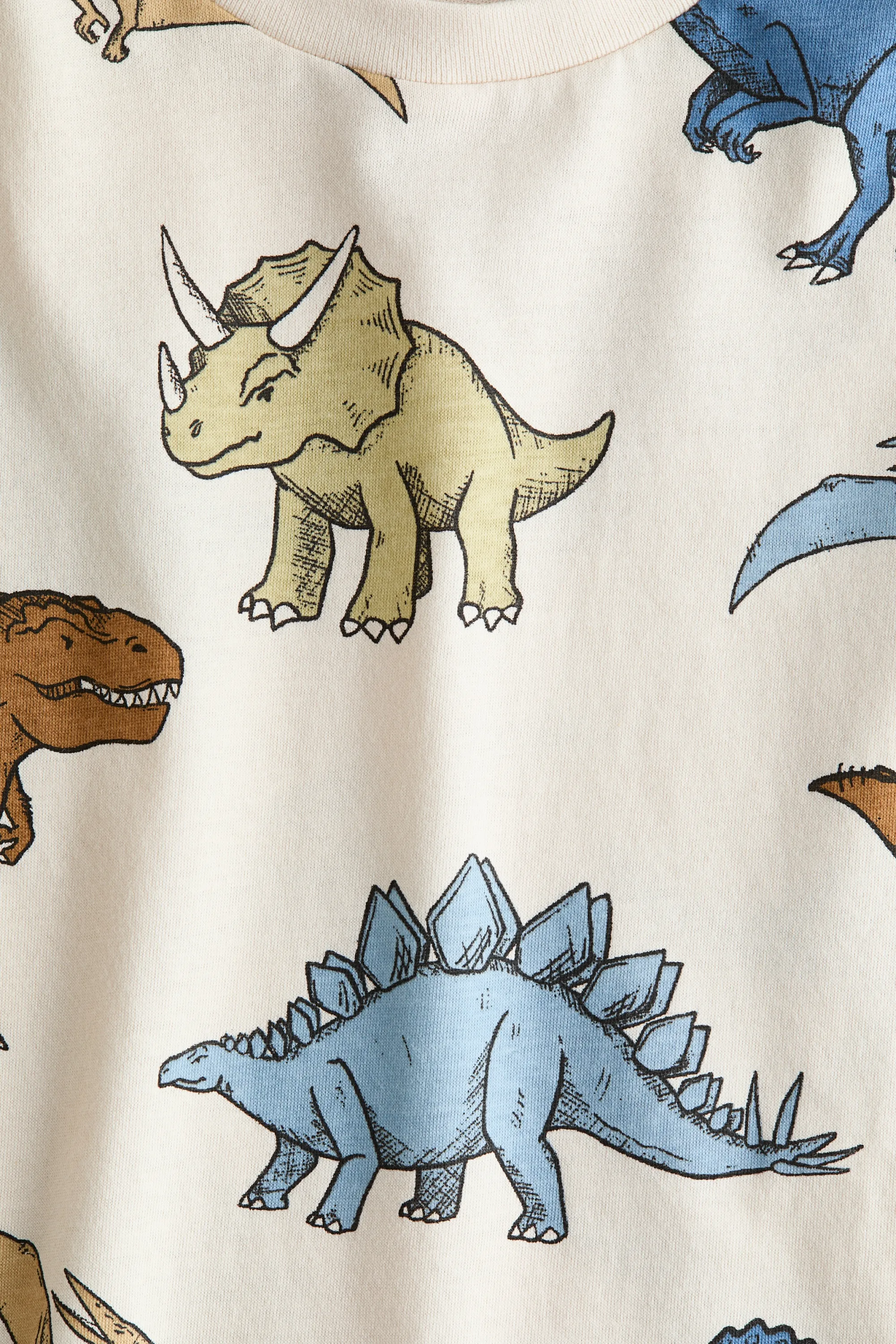 T-shirt imprimé en coton - Beige clair/dinosaures