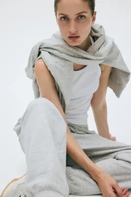 Pantalon en molleton de coton mélangé - Gris clair chiné — photo 2