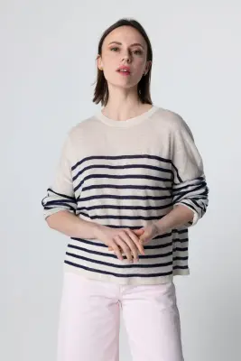 Pull Blue Moon Rayé Col Rond Manches Longues en Lin — photo 2