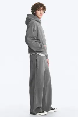Pantalon de survêtement ample en coton épais - Gris foncé délavé — photo 3