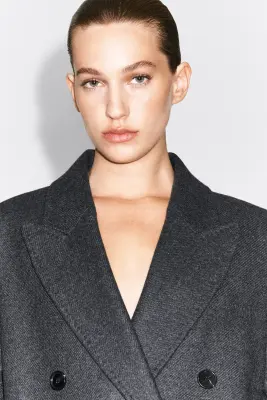 MANTEAU TAILLEUR CROISÉ EN LAINE MÉLANGÉE - GRIS — photo 2