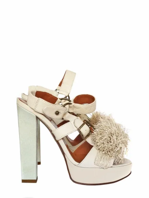 Sandales à talon en cuir beige et noeud en raffia Px boutique 750€ NEUVES Taille 37