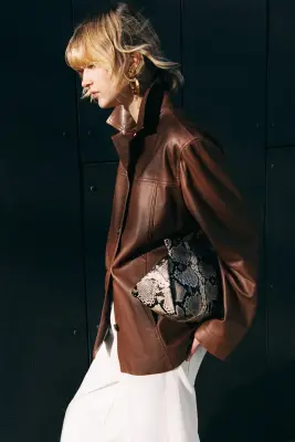 Veste en cuir - Marron — photo 2