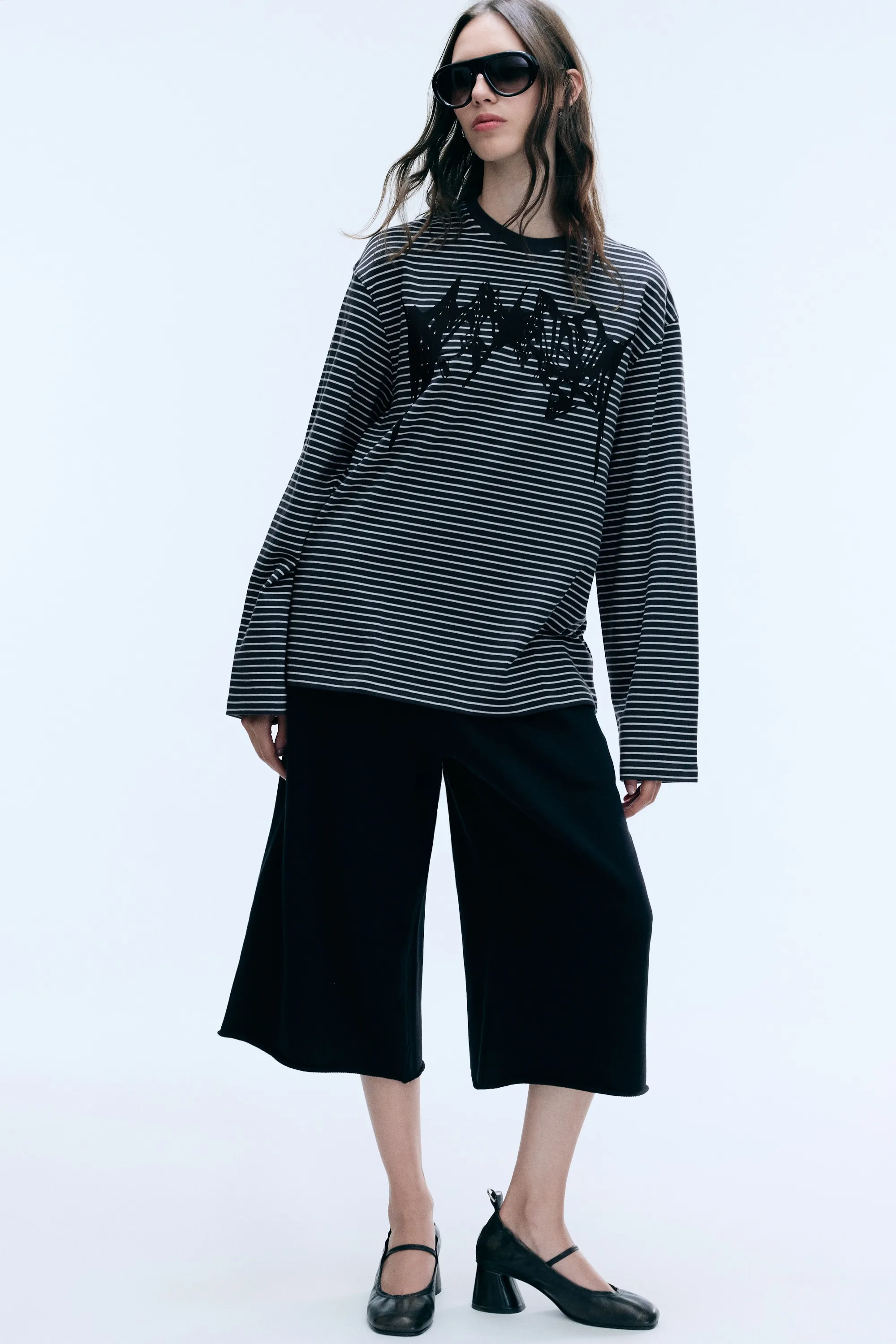 T-shirt oversize graphique manches longues - Gris foncé