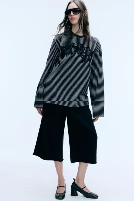 T-shirt oversize graphique manches longues - Gris foncé — photo 1
