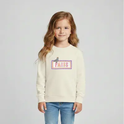 SWEAT-SHIRT ENFANT COTON BIO – PARIS - PIGEON - ÉCRU — photo 3