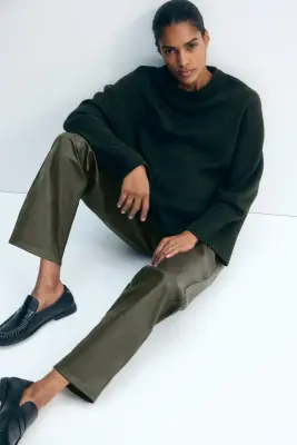 MAMA Pantalon en tissu enduit - Vert kaki foncé — photo 1