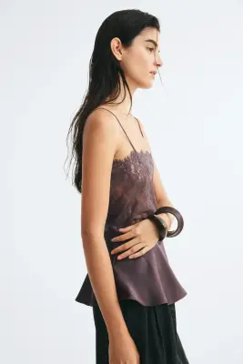 Top en dentelle avec bretelles fines - Violet ancien foncé — photo 2