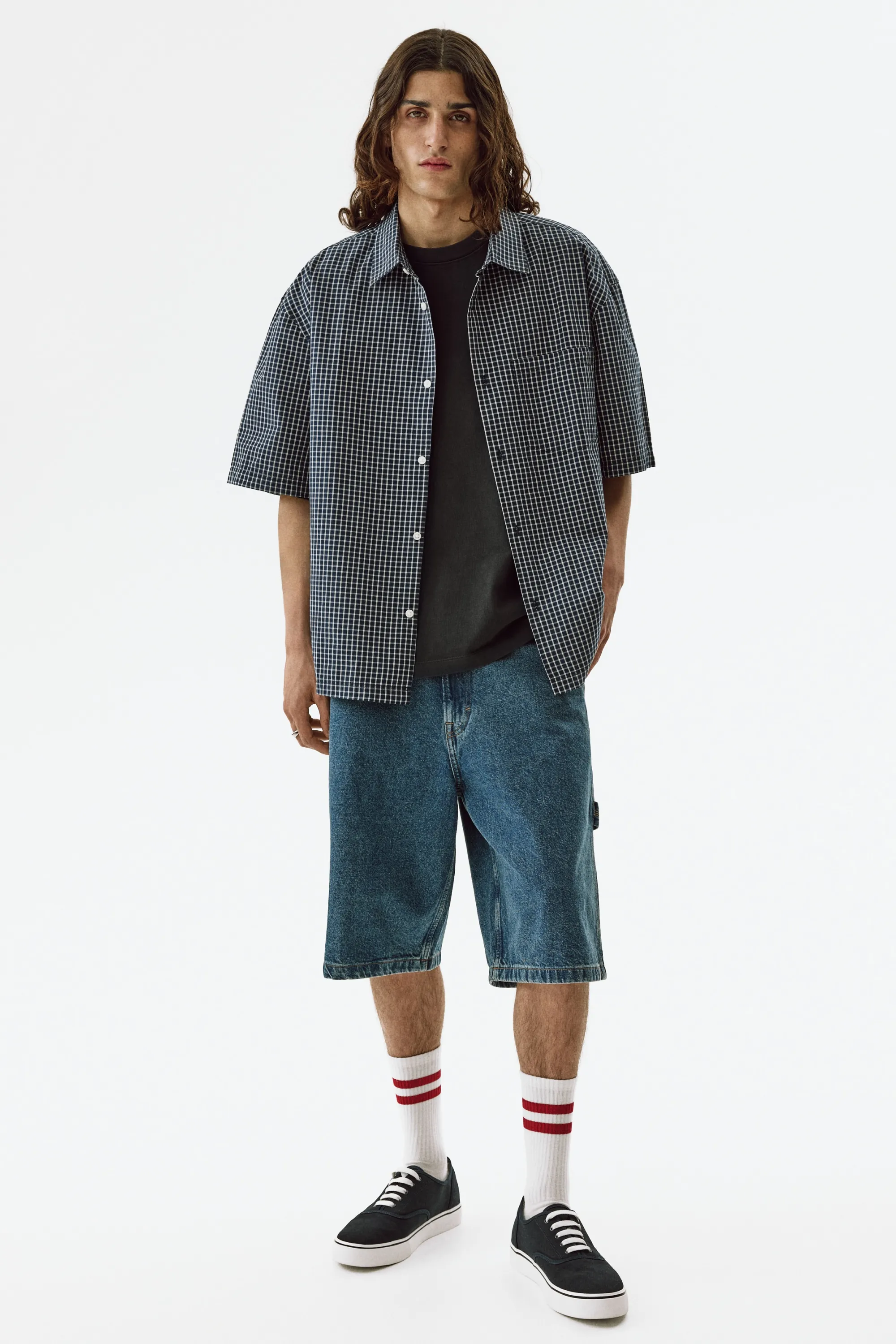 Chemise Relaxed Fit en coton - Bleu marine/carreaux