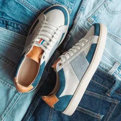 Baskets Hiba cuir denim crème — photo 4