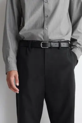 PANTALON DROIT SLIM EN MÉLANGE DE COTON - NOIR — photo 1