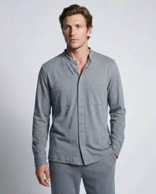 Chemise Grise Manches Longues en Coton / Lin