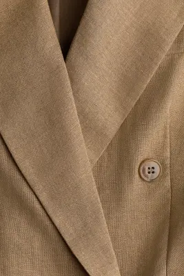 Blazer à fermeture croisée en lin mélangé - Beige — photo 3