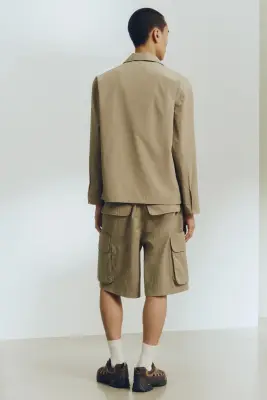 Chemise Loose Fit en coton avec col cubain - Vert kaki — photo 3