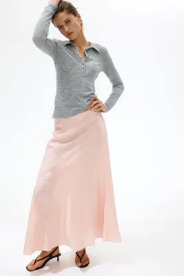Jupe maxi en satin - Rose pêche — photo 1