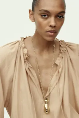 Blouse à effet boule - Beige — photo 2