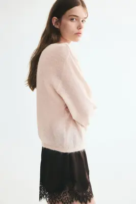 Pull en maille fine avec encolure bateau - Rose poudré — photo 2