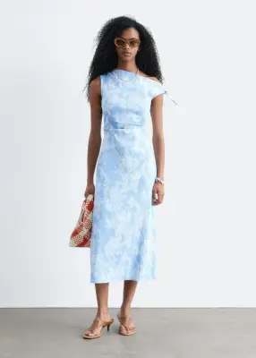 Robe midi asymétrique - Bleu clair/Motifs fleuris — photo 3