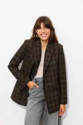 Veste blazer à carreaux Femme — photo 4