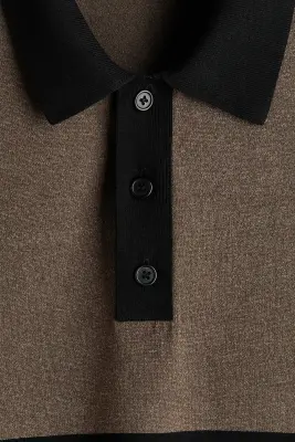 Polo Loose Fit en maille - Taupe foncé/noir — photo 3