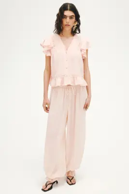 Blouse avec dentelle - Rose pêche clair — photo 2