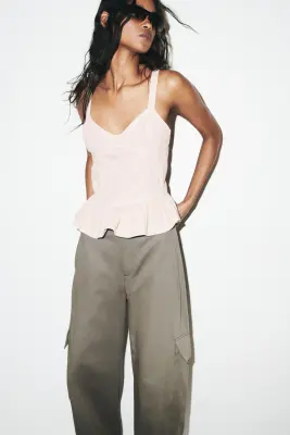 Top péplum en denim - Rose ancien clair — photo 1