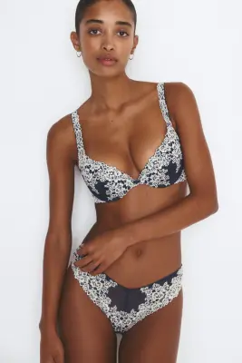 Soutien-gorge super push-up en dentelle - Bleu marine/crème — photo 1