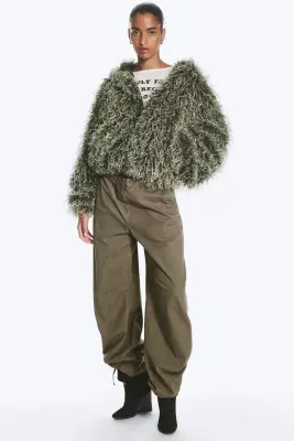 Sweat à capuche zippé en fourrure - Vert kaki foncé — photo 1