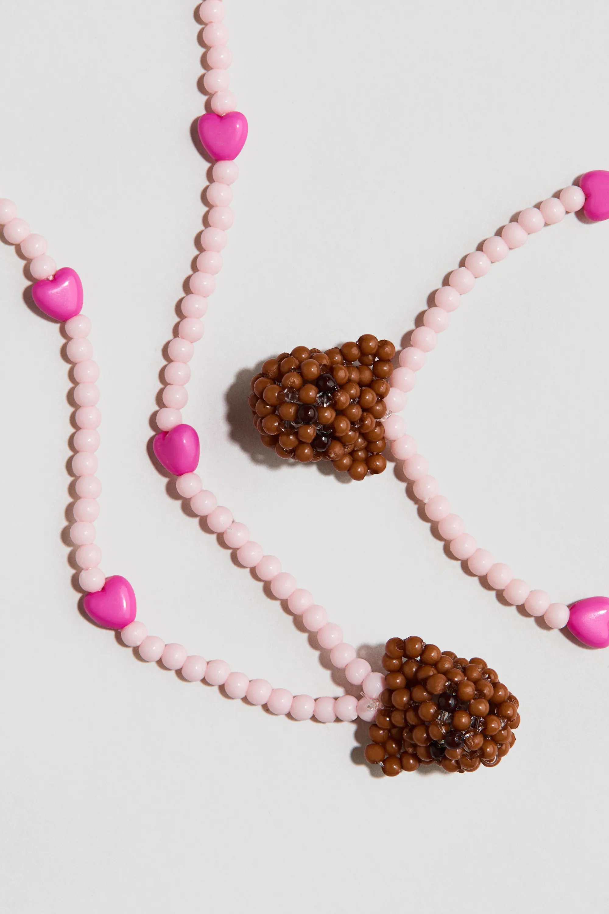 Parure de bijoux 2 pièces avec perles fantaisie - Rose pâle/nounours