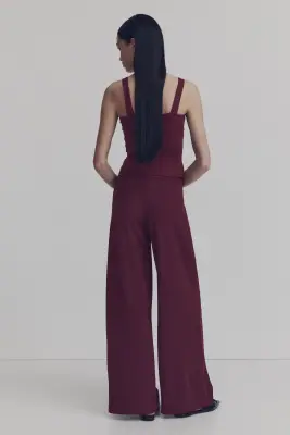 Pantalon avec détail torsadé - Rouge prune — photo 2
