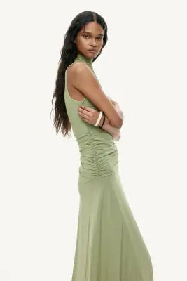 Robe froncée en mesh - Vert kaki — photo 2