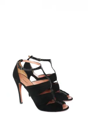 Sandales à talon en suède et python noir Px boutique 1100€ Taille 40 — photo 1