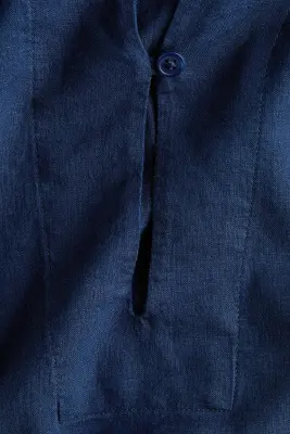 Chemise popover en lin mélangé - Bleu foncé — photo 4