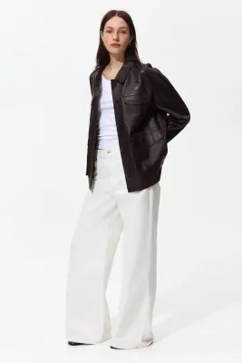 Veste en cuir - Marron foncé — photo 3