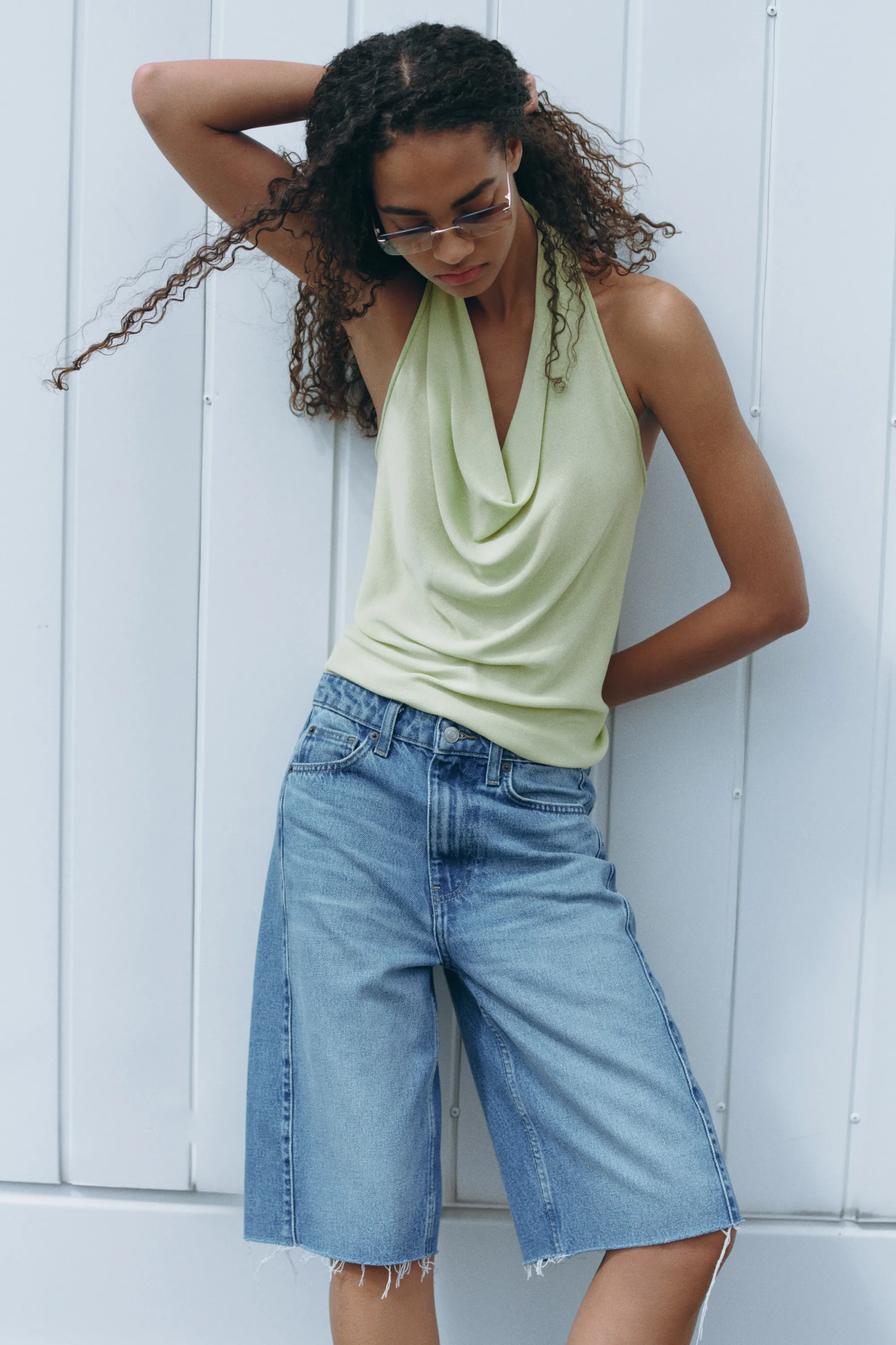 Top dos nu en maille fine - Vert clair