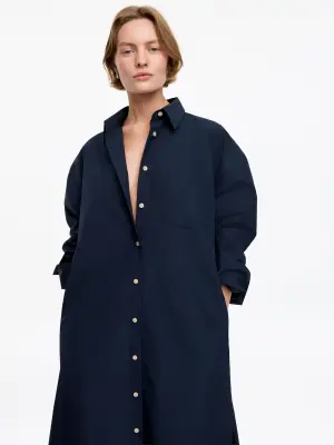 Robe-chemise en coton - Bleu foncé — photo 3