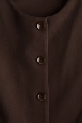 Blazer sans col en scuba - Marron foncé — photo 5