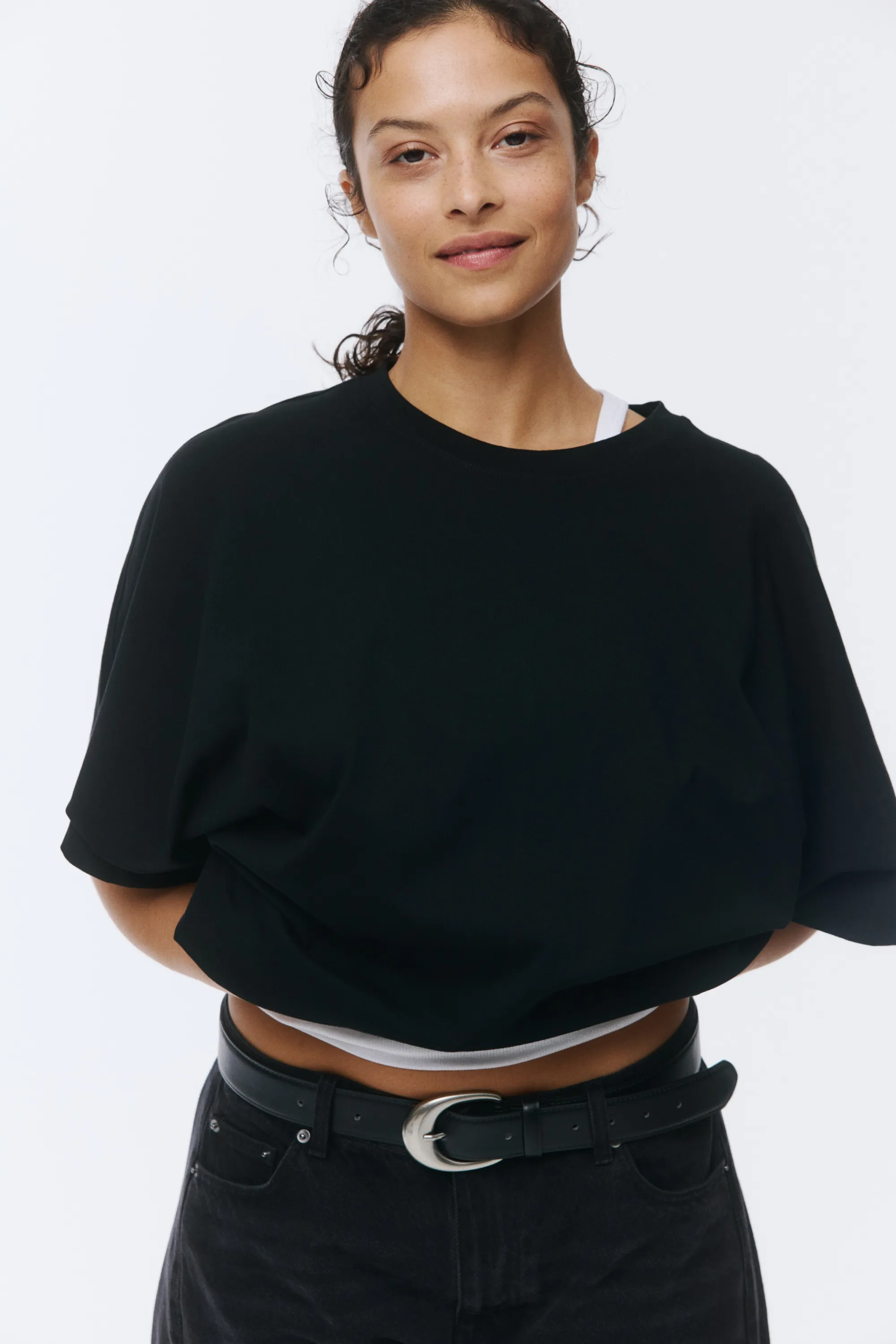 T-shirt avec manches chauve-souris - Noir