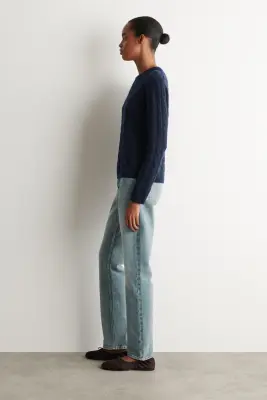 PULL EN MAILLE TORSADÉE DE PUR CACHEMIRE - BLEU MARINE — photo 2