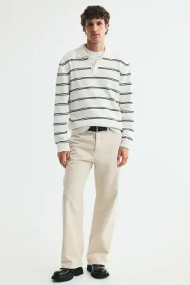 Polo Regular Fit en maille - Crème/rayé — photo 2