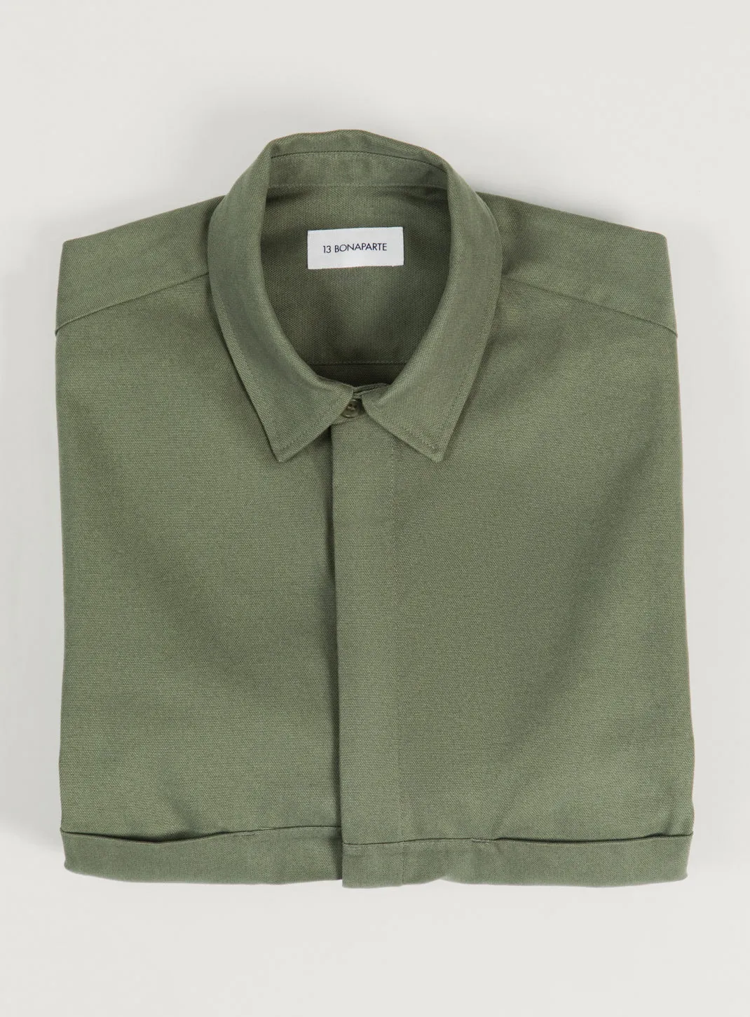 Overshirt with Front Cuts in Olive Canvas